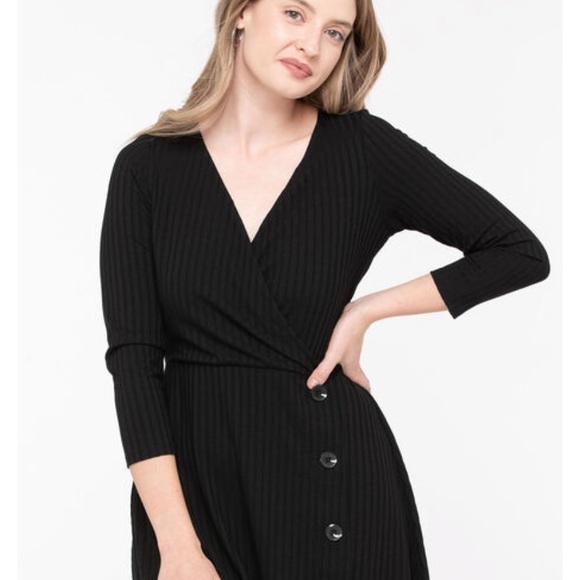 Black Ribbed wrap style dress - Picture 3 of 4